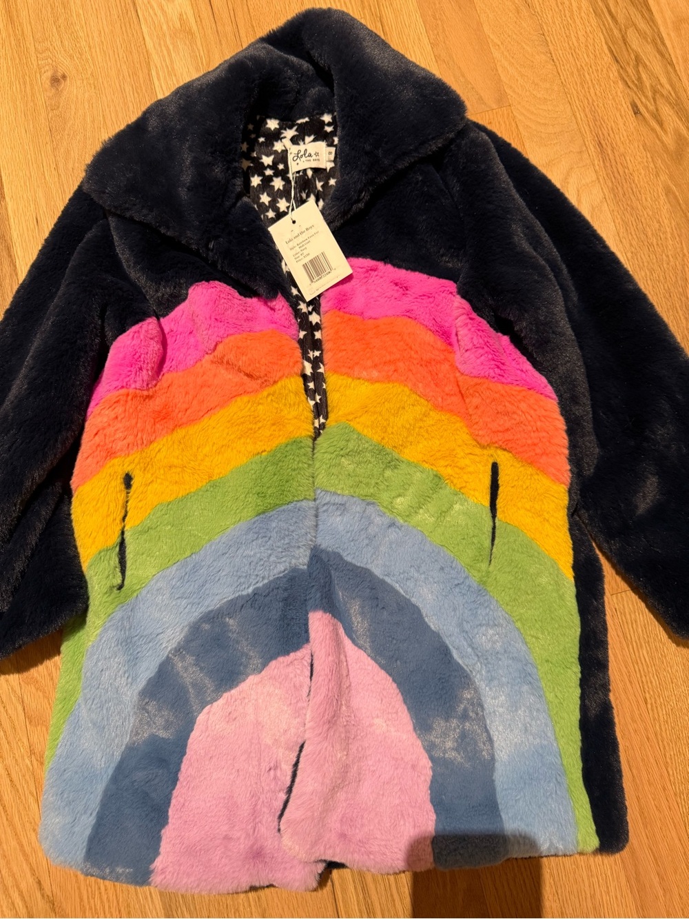 Lola and the boys Kids Plush Rainbow Faux-Fur Coat - Multi